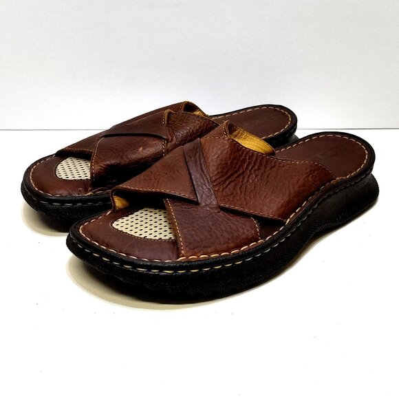 Born Handcrafted Leather Sandals Mens US 8 EUR 41 M/W Slip-On Cross Strap Design - Picture 1 of 11